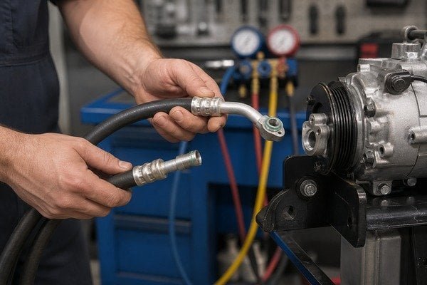 automotive ac fitting types overview showing beadlock barb oring and flare connectors